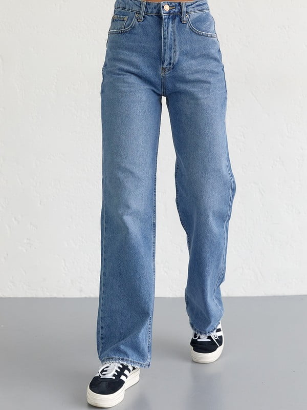 Блакитні джинси straight з високою талією | 6805596