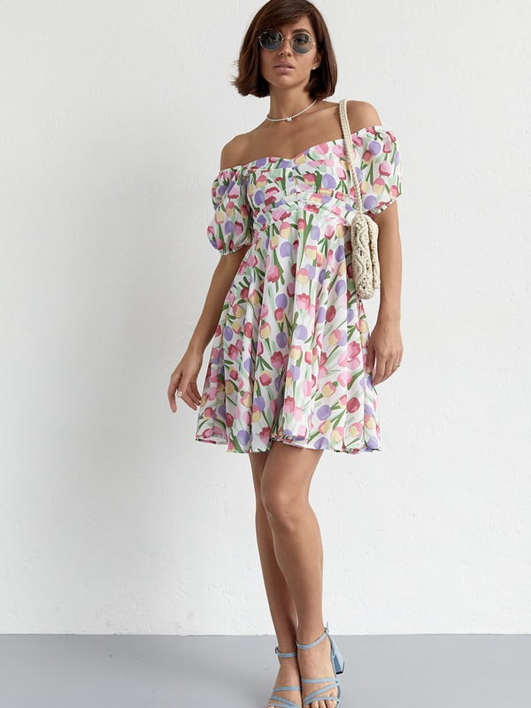 Літня сукня міні з драпіруванням спереду | 6806727