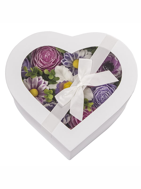 Букет из мыла в коробке сердце «Лиловые розы» (550 г) | 5340258