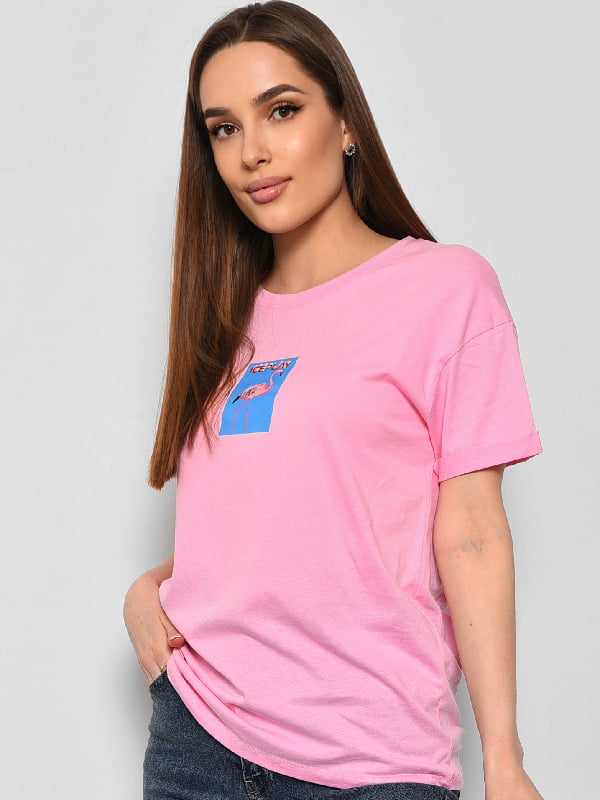 Рожева бавовняна футболка з принтом | 6808854