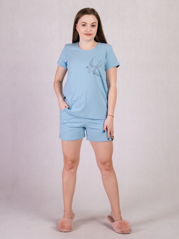 Блакитна піжама: футболка і шорти | 6811252