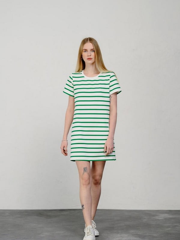 Сукня міні в зелену смужку | 6765607