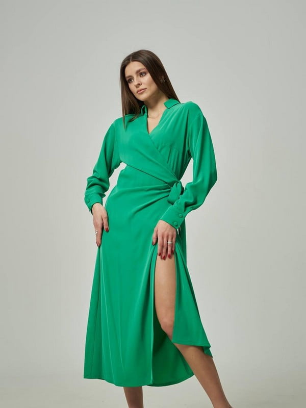 Зелена міді сукня А-силуету на запах | 6765846
