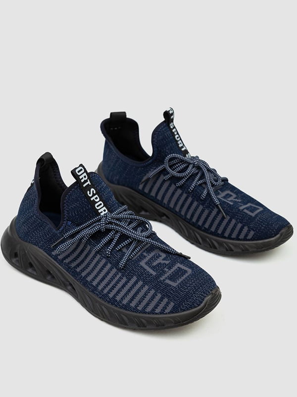 Темно-синие текстильные кроссовки на шнуровке | 6812544