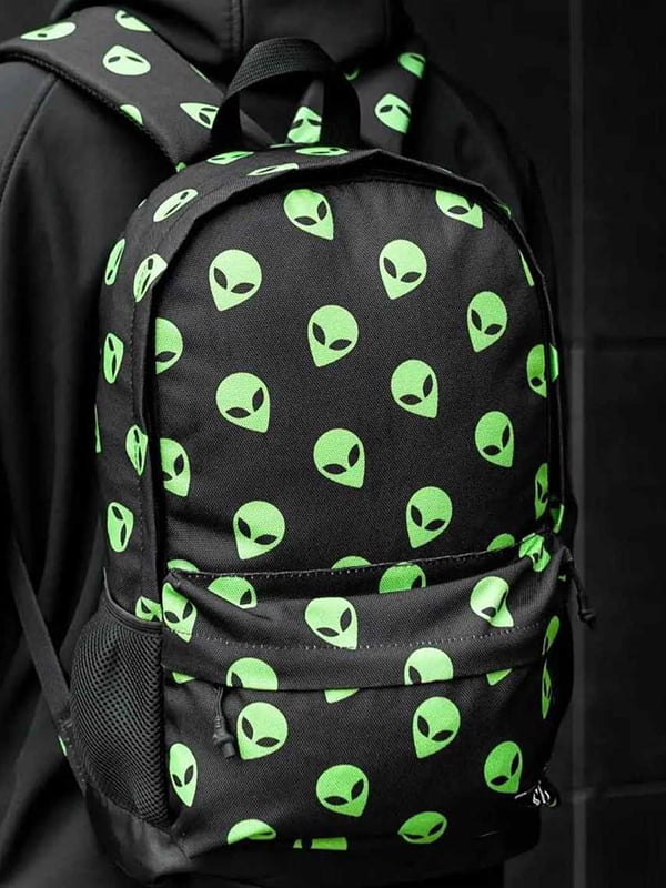Черный рюкзак из 3D сеткой и ярким принтом | 6812169