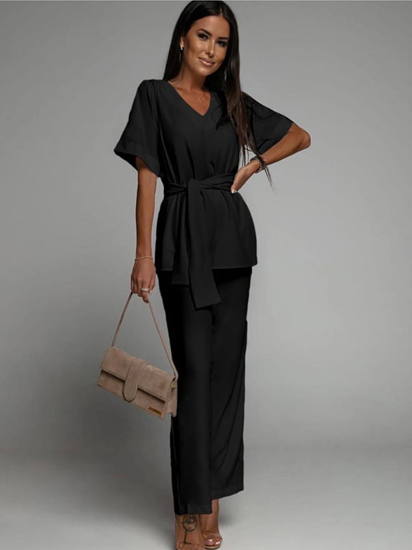 Чорний костюм-двійка: блуза і штани | 6816491