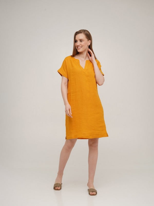 Сукня коротка Linen гірчичного кольору | 6819820