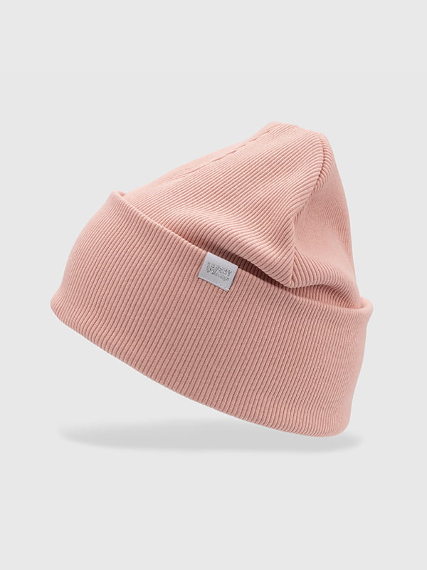 Рожева шапка в рубчик з підворотом | 6818637