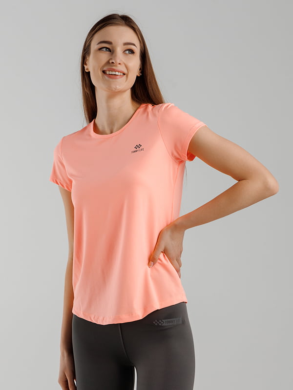 Спортивна футболка коралового кольору з логотипом бренду | 6819473