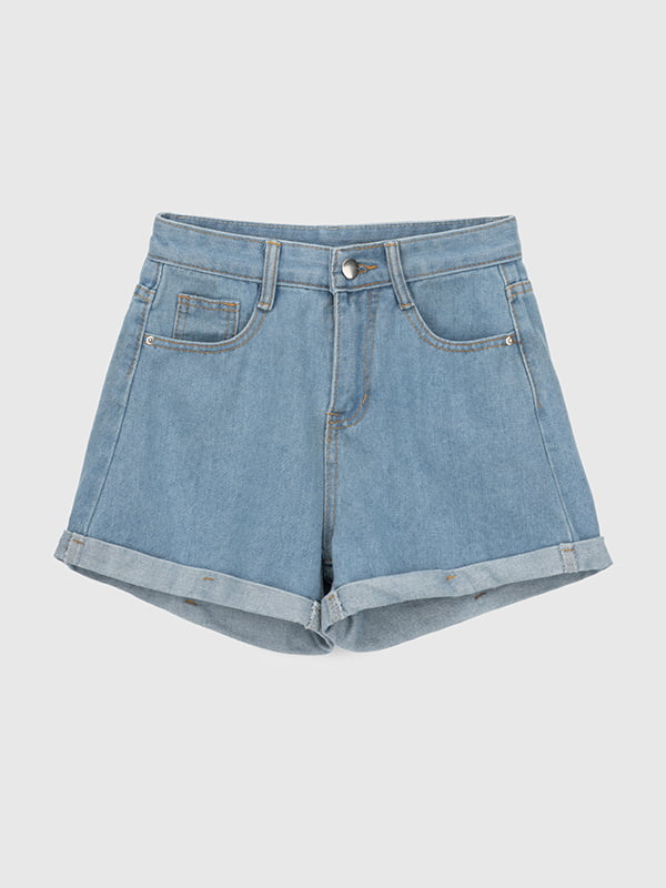 Короткі джинсові шорти блакитного кольору з підворотом | 6819521