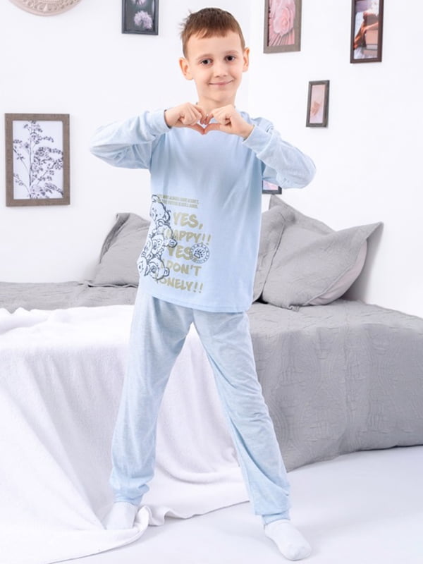 Підліткова блакитна піжама із куліру: лонгслів та штани | 6822109