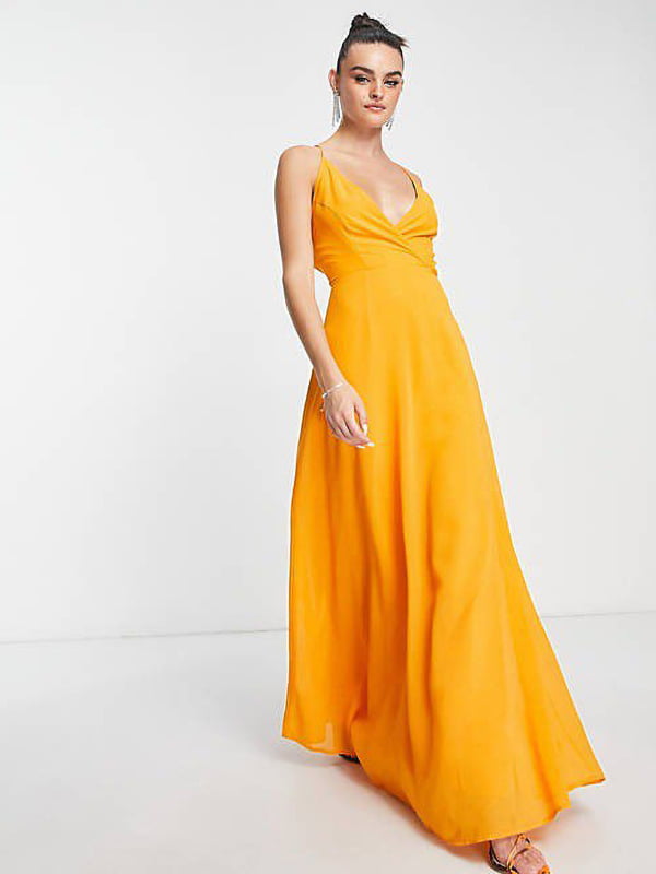 Довга помаранчева сукня з відкритою спинкою на шнурівці | 6723292