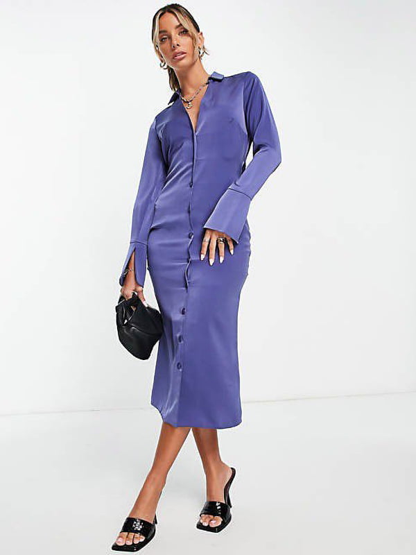 Синя сукня-футляр з V-подібним вирізом горловини | 6724128