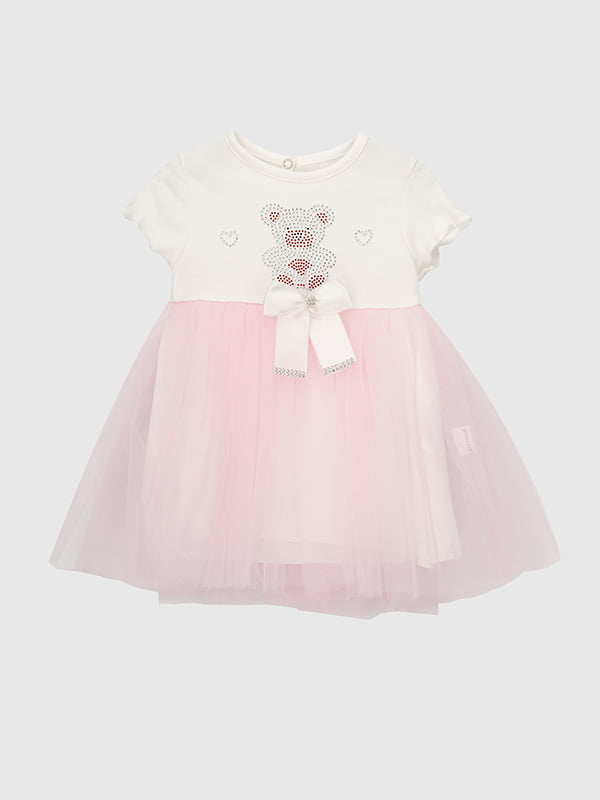 Сукня з фатиновими вставками біло-рожева | 6829807