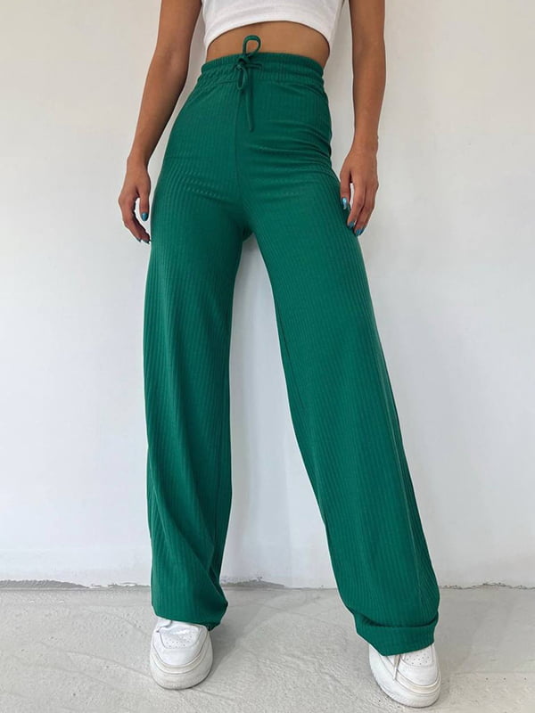 Зелені розкльошені штани на зав’язках | 6835296