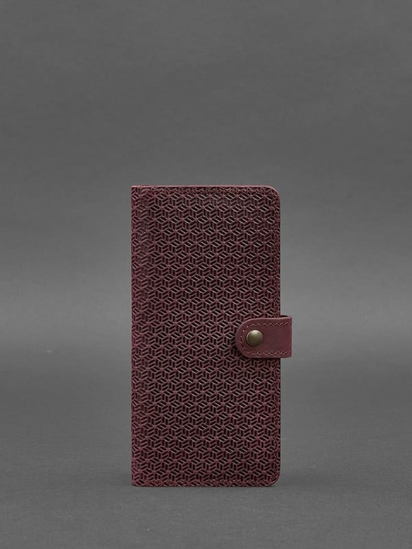 Шкіряний гаманець кольору бордовий карбон | 6838306
