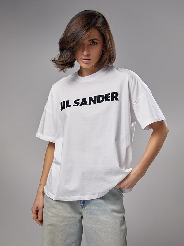Трикотажна біла футболка з написом Jil Sander | 6838592