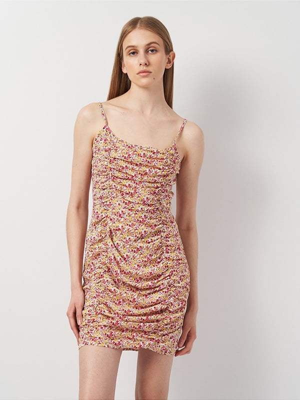 Драпірована міні-сукня в квітковий принт | 6840586
