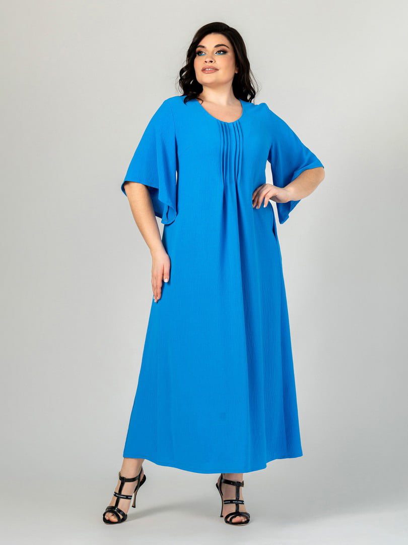 Голубое платье А-силуэта с втачным рукавом | 6845362
