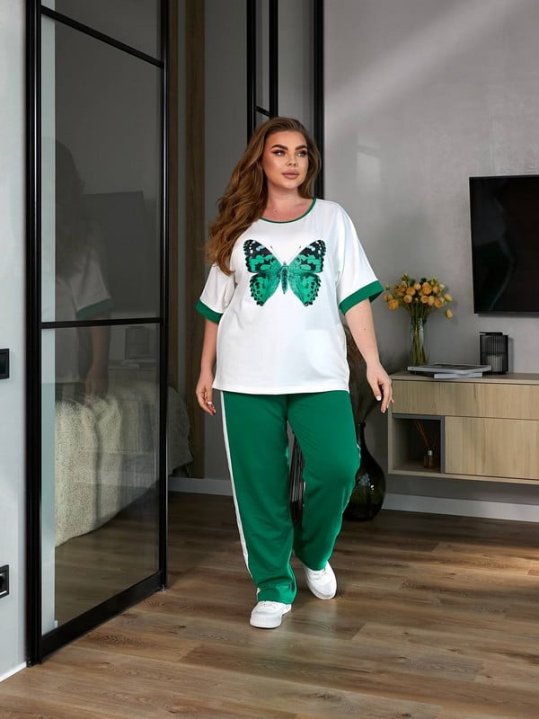 Біло-зелений костюм-двійка «Метелик»: футболка і штани | 6846587