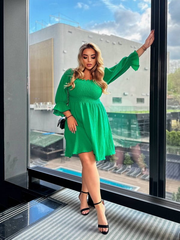 Муслінова зелена сукня вільного фасону | 6846754