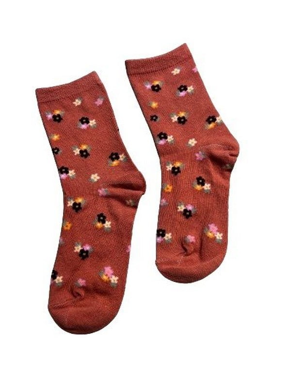 Шкарпетки теракотові з квітковим малюнком | 6847863