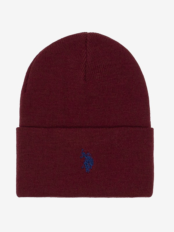 Бордовая шапка бини с вышитым логотипом | 6851055