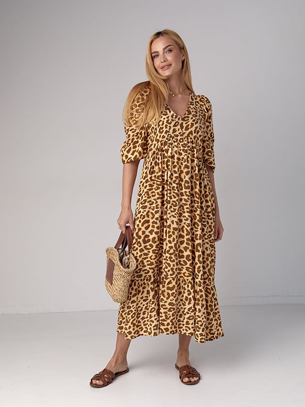 Летнее платье миди с леопардовым принтом | 6851472