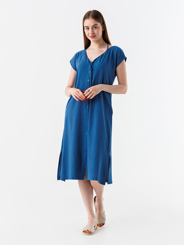 Синя сукня з розрізами на гудзиках | 6854438
