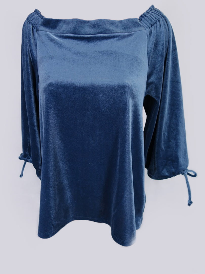 Блузка з відкритими плечима синя | 6855455