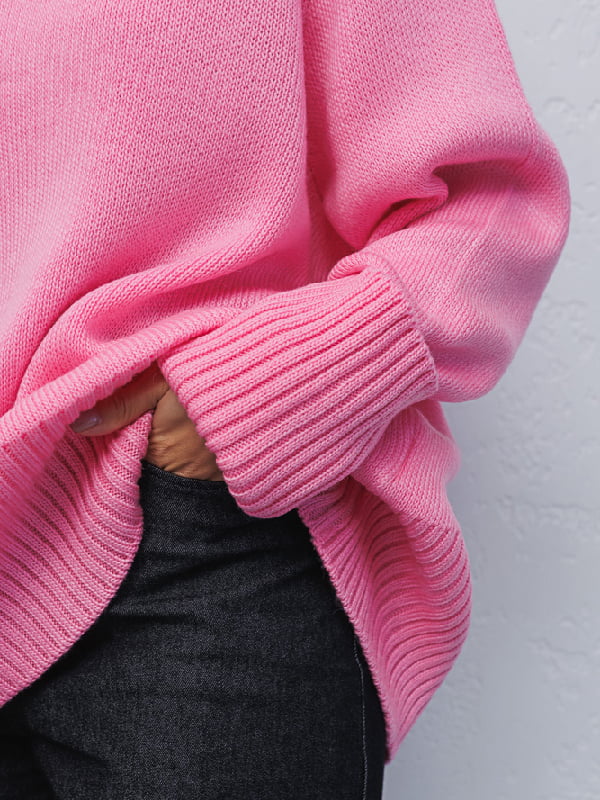Удлиненный розовый свитер свободного фасона | 6852867