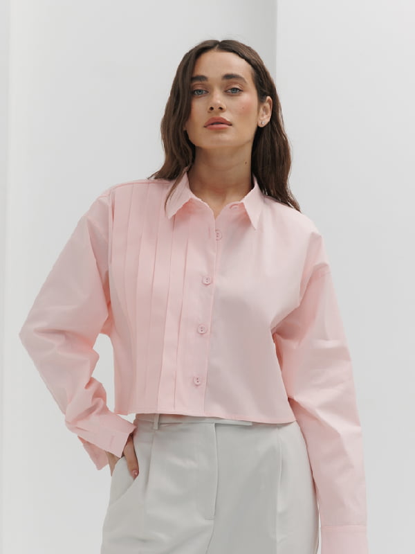 Укорочена рожева сорочка з вертикальними складками | 6852922