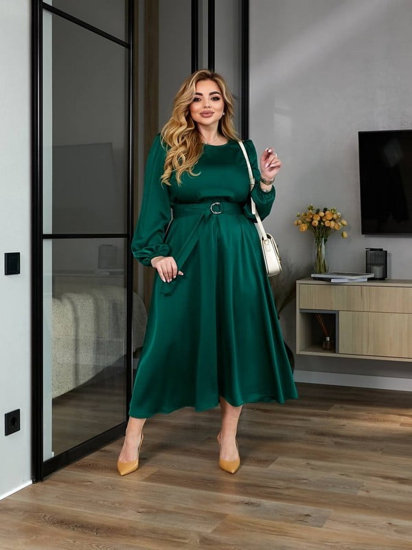 Зелена сукня міді з шовку | 6858581