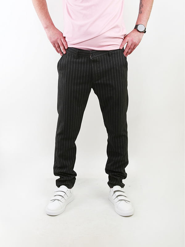 Темно-сірі брюки класичного крою в смужку | 6859738