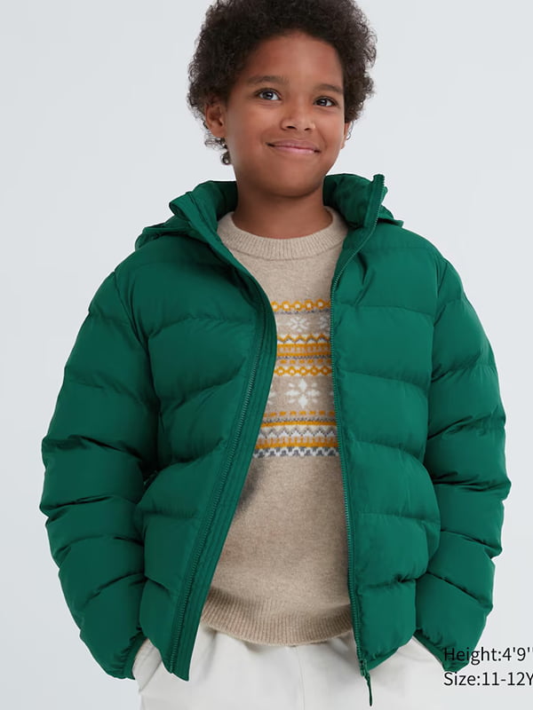 Детская стеганая куртка UNIQLO 1159802195 (Зеленый, 135-144) | 6825205