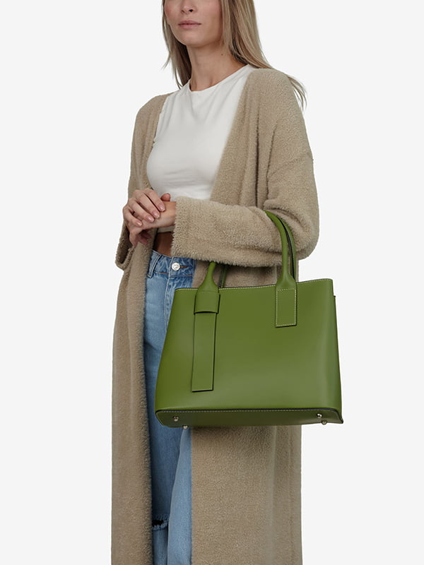 Кожаная сумка-тоут травяного цвета | 6861917