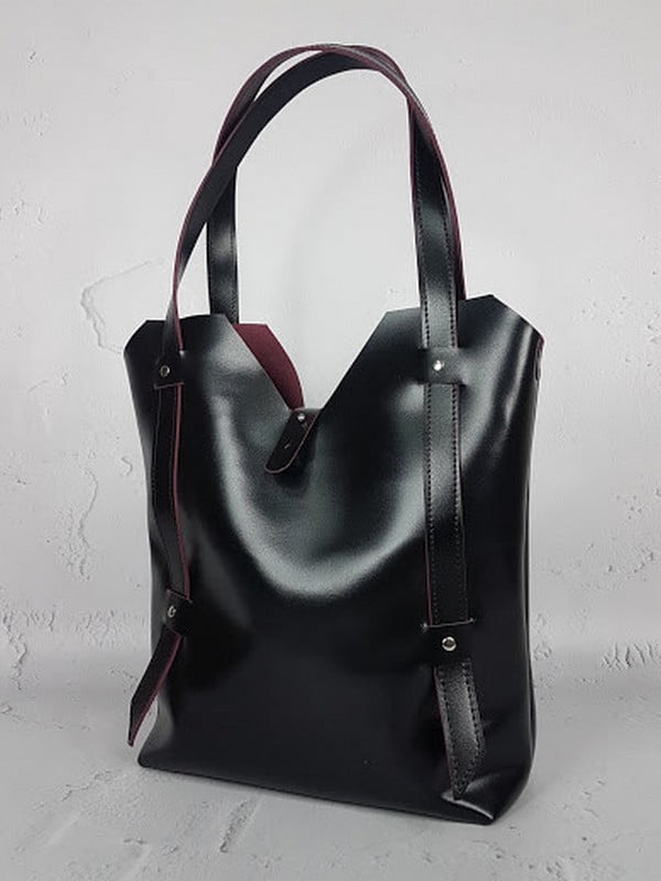 Чорна шкіряна сумка-шопер Адель | 6862182
