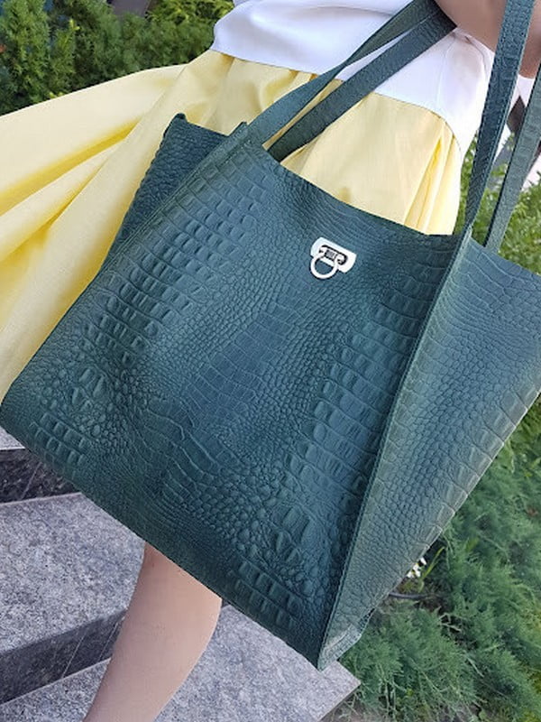 Зелена шкіряна сумка Лола | 6862683