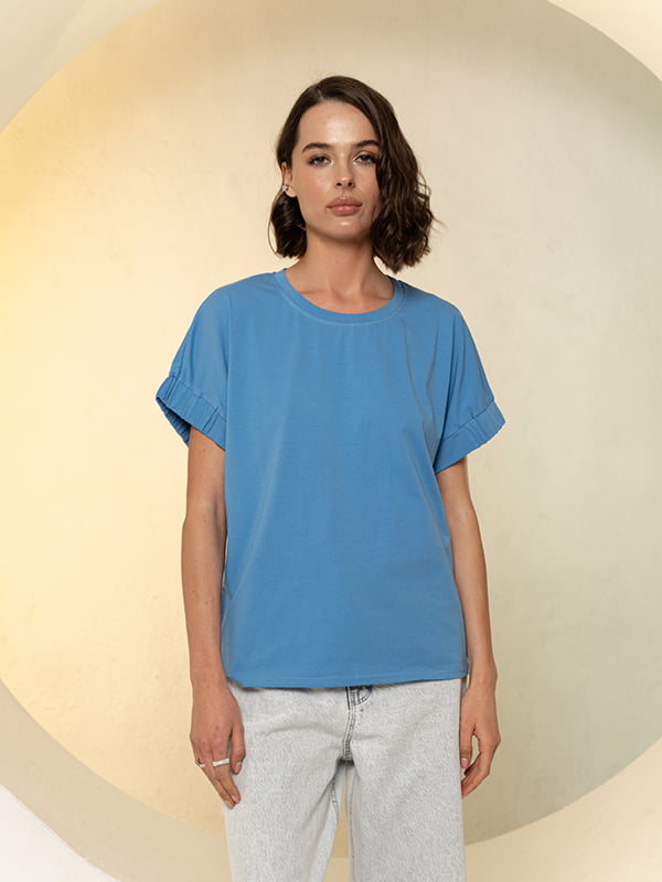 Вільна футболка з круглою горловиною синя | 6862918