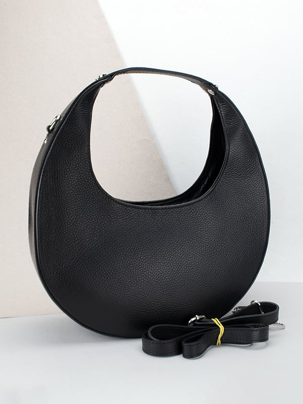 Чорна шкіряна сумка круглої форми | 6864478