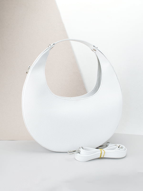 Біла шкіряна сумка круглої форми | 6864479