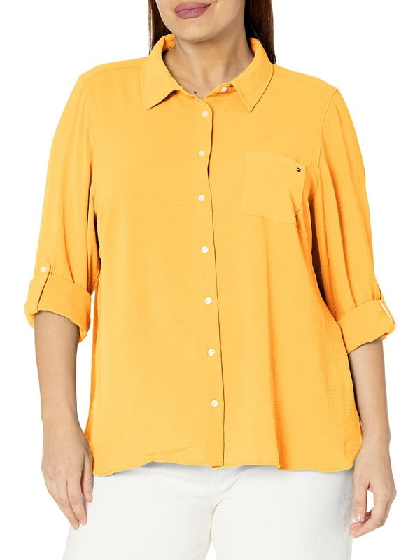 Желтая легкая рубашка на пуговицах | 6865056