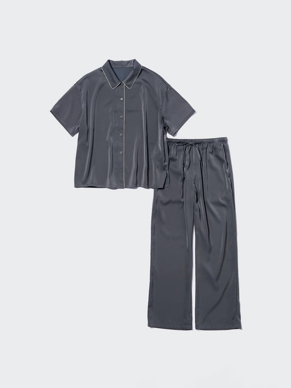 Сіра атласна піжама: сорочка та штани | 6865080