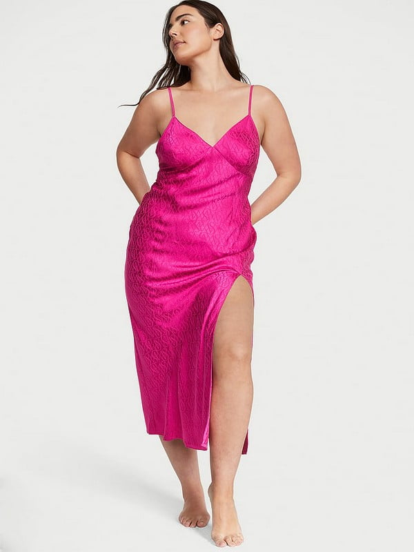Розовое домашнее платье с разрезом | 6865089