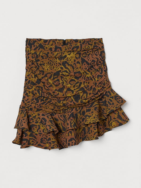 Короткая приталенная юбка с анималистичным рисунком и драпировкой спереди | 6865338