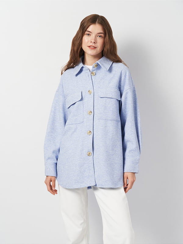 Куртка-сорочка із тканого матеріалу блакитного кольору | 6865402