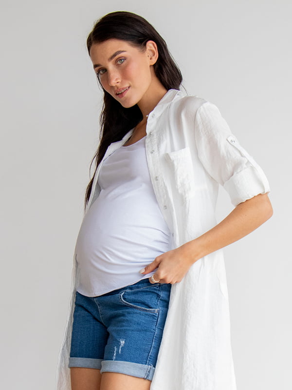 Льняна сорочка вільного крою молочного кольору для вагітних і годуючих мам | 6865630