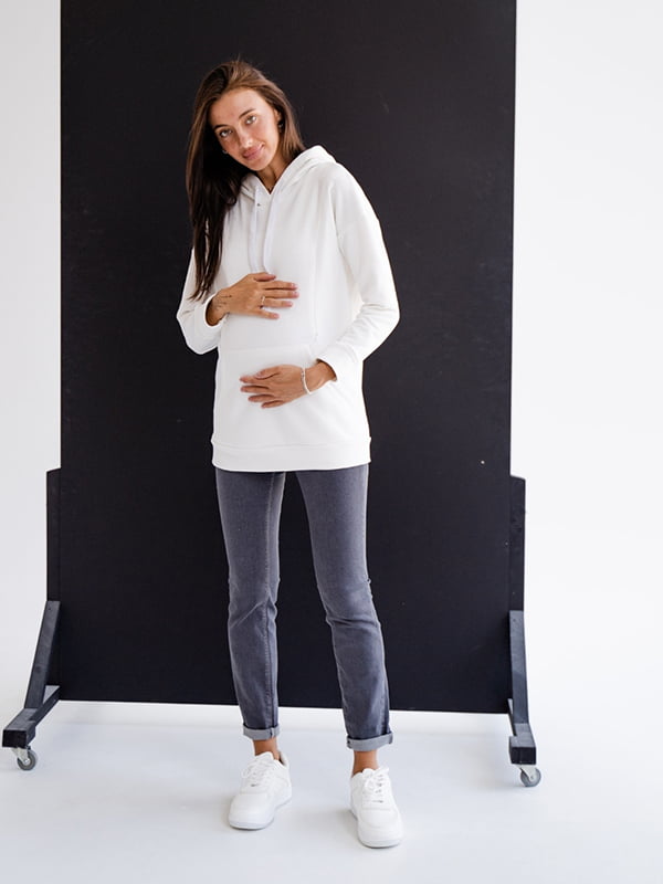Сірі джинси прямого силуету, завужені до низу для вагітних з широким бандажем під живіт  | 6865710