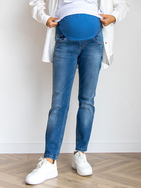 Сині джинси для вагітних Mom's Jeans зі щільної стрейчової джинсової тканини з високою талією | 6865977