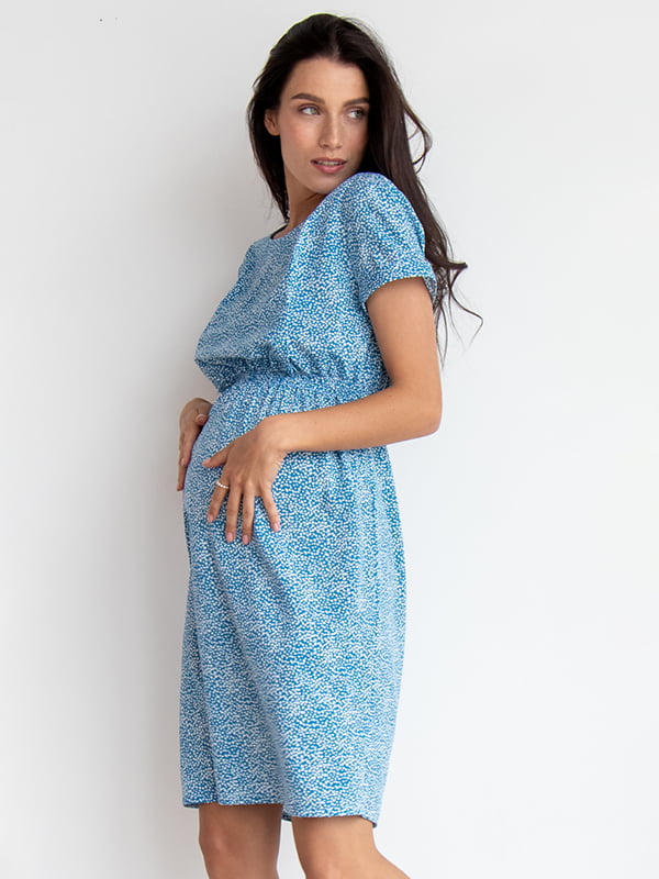 Блакитна принтована сукня для вагітних та годуючих мам з секретом для годування | 6865993